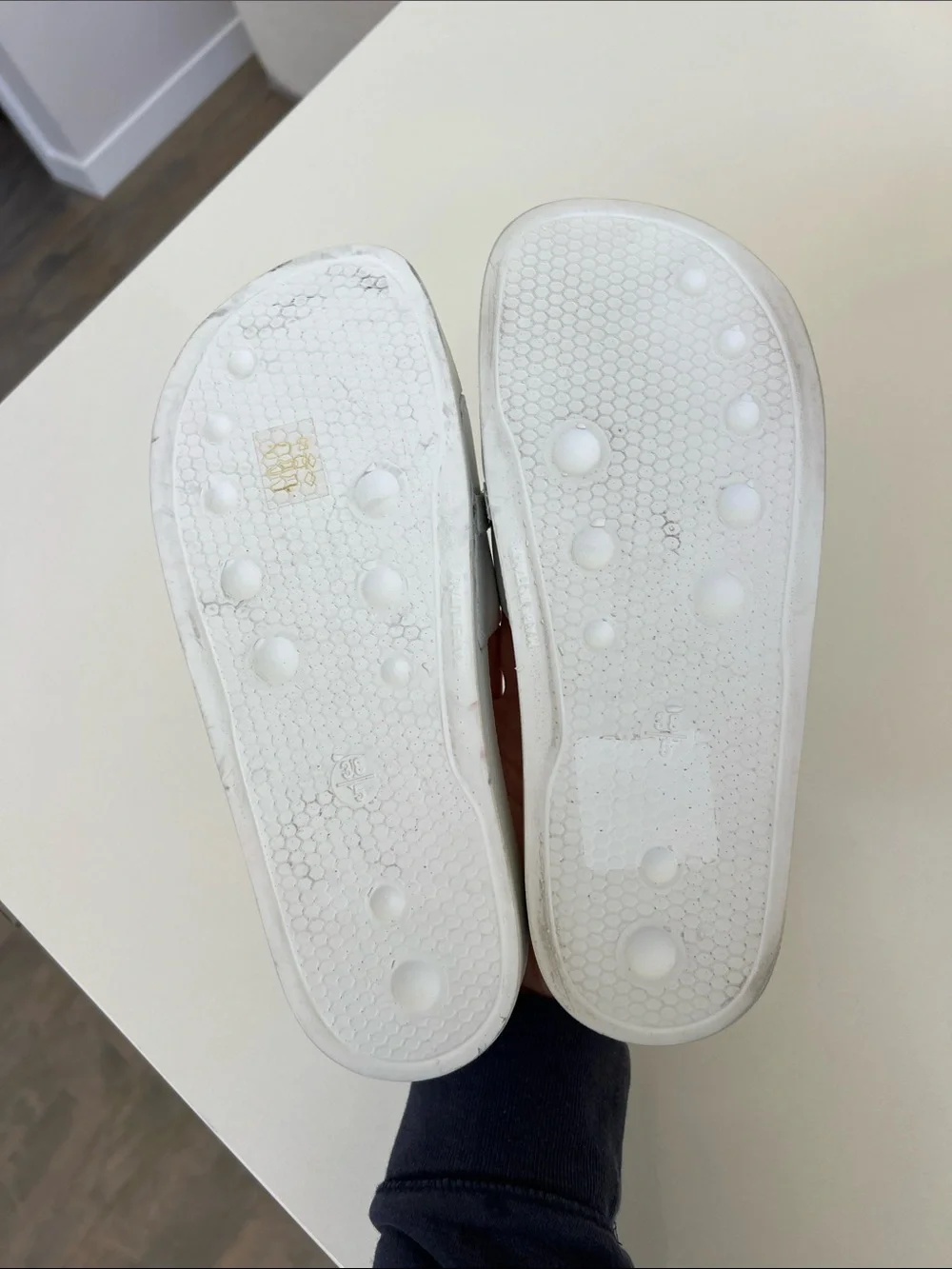 Valentino white leather open toe pool slides sandals with gold tone lettering 5